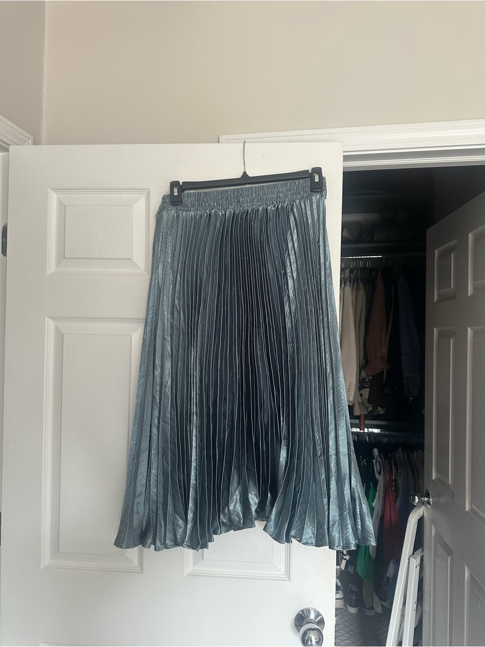 HD in Paris Metallic Pleated Midi Skirt - Steel Blue